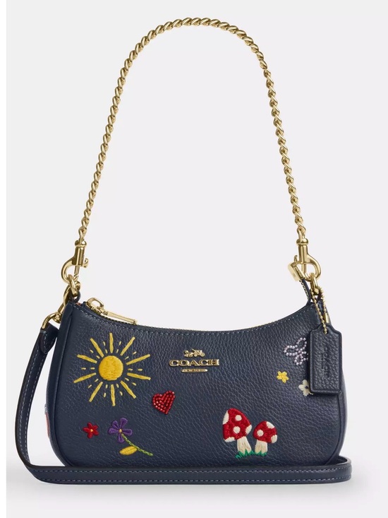 Coach Handbags - NWT Coach Teri Mini Crossbody Navy Mushroom Rainbow Embroidered Bag CDC86